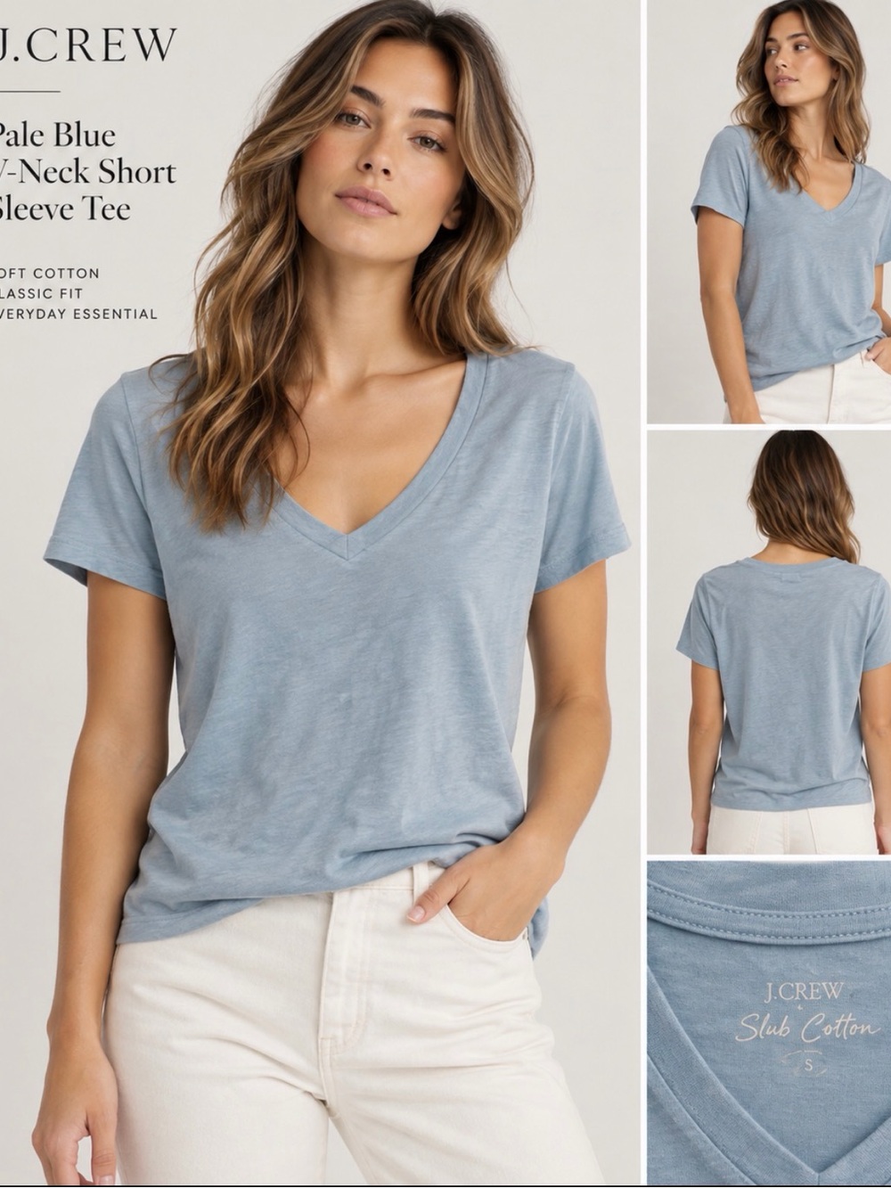 J. Crew Pale Blue V-Neck Short Sleeve Tee